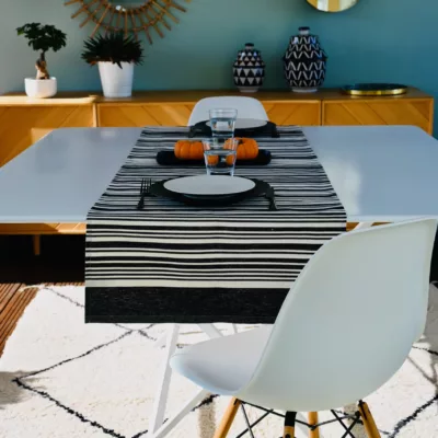 Chemin de table coton - Noir-Ecru